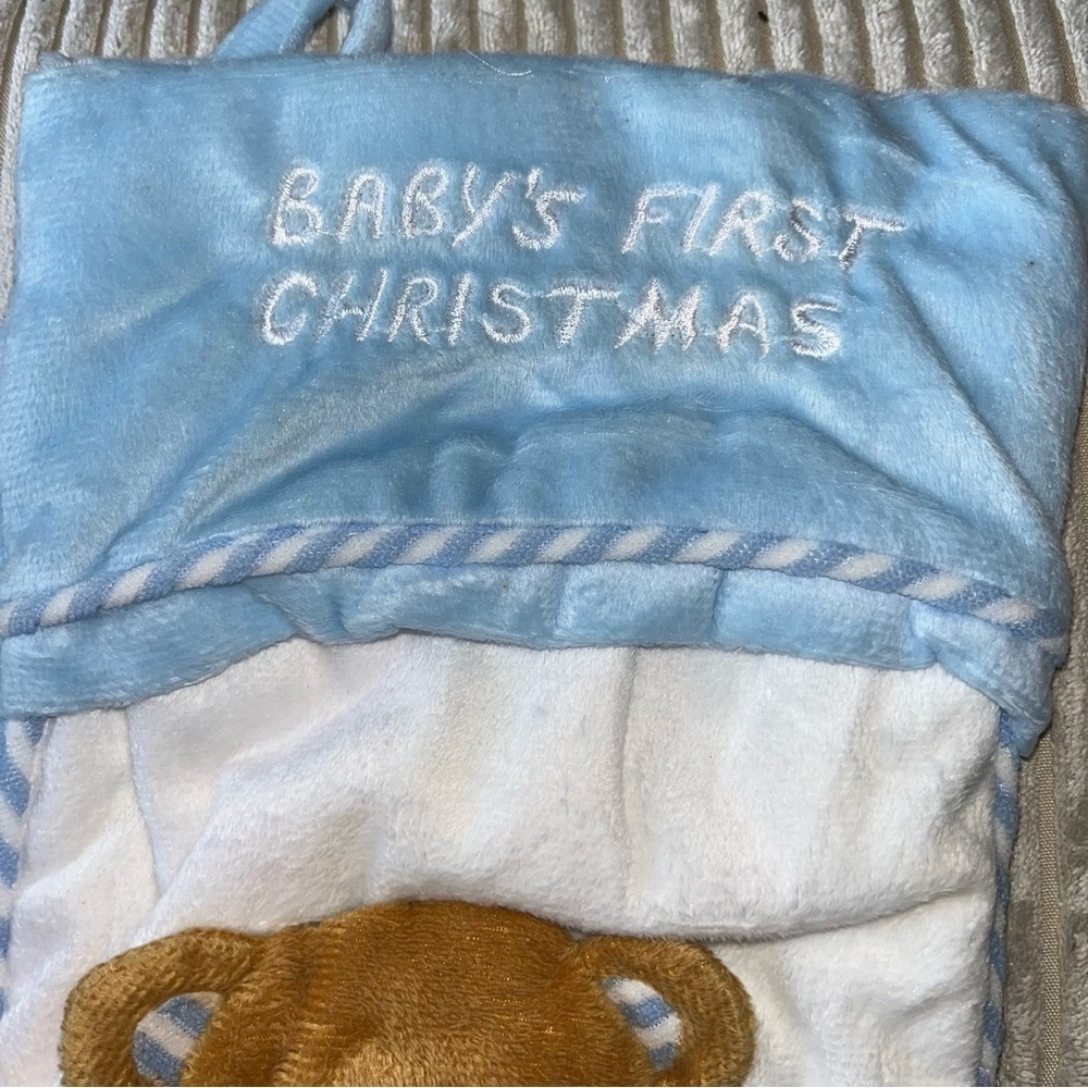 Vintage baby’s first Christmas Blue and Stocking Teddy Bear retro - Picture 4 of 4